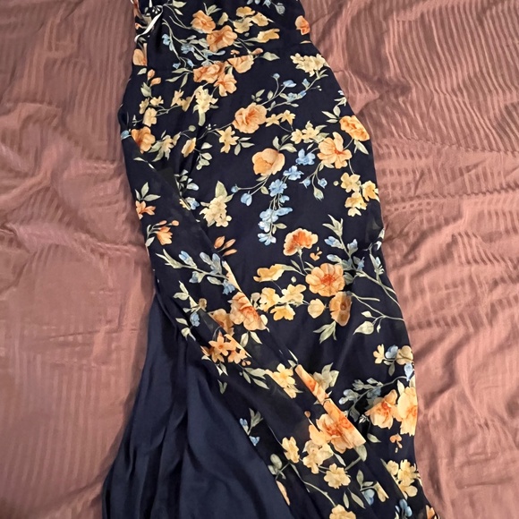 Lulus Elegant Admiration Navy Blue Floral One-shoulder Maxi Dress - Size M - Picture 2 of 2